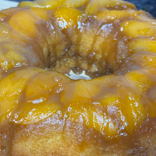 Vanilla Whiskey Peach Upside Down Cake